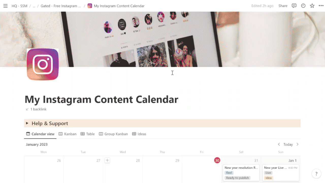GIF of instagram content calendar in action